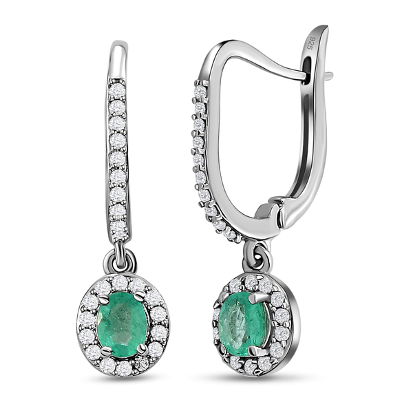 Ethiopian Emerald and Natural Cambodian Zircon Hoop Earrings ( With Hoop)  in Platinum Overlay Sterling Silver 1.17 Ct.