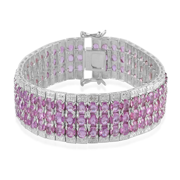 AAA Pink Sapphire (Ovl) Bracelet in Rhodium Plated Sterling Silver (Size 7.5) 27.000 Ct.