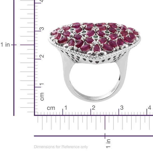 Designer Inspired -African Ruby (Mrq), Kagem Zambian Emerald Heart Ring in Platinum Overlay Sterling Silver 5.750 Ct. Silver wt 10.22 Gms.