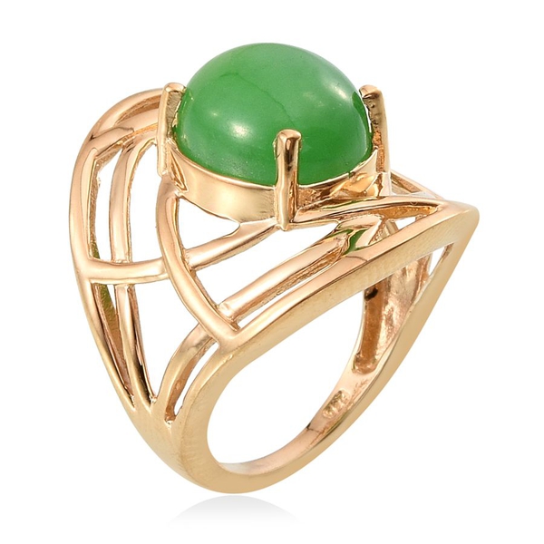 Green Jade (Ovl) Solitaire Ring in 14K Gold Overlay Sterling Silver 6.750 Ct.