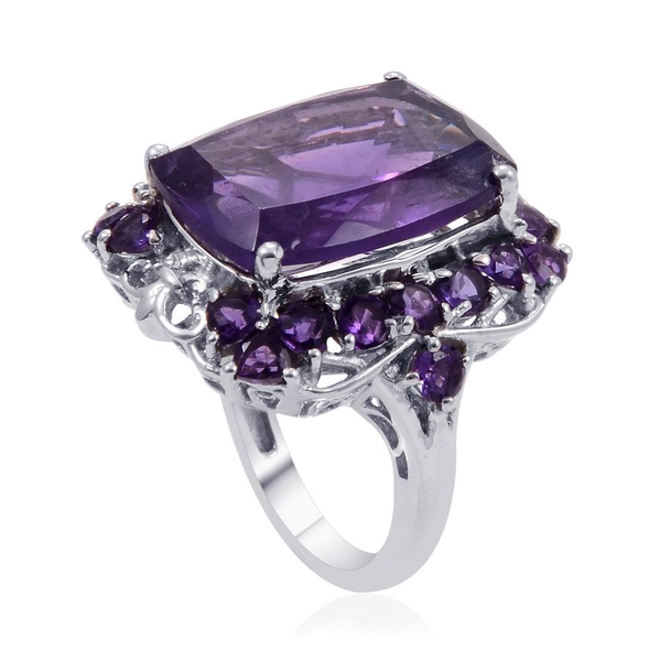Zambian Amethyst (Cush 10.50 Ct) Ring in Platinum Overlay Sterling Silver 12.000 Ct.