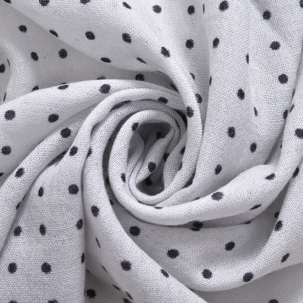 La Marey 100% Merino Woollen Floral and Dots Pattern Scarf (Size 170x66 Cm) - Grey & Black