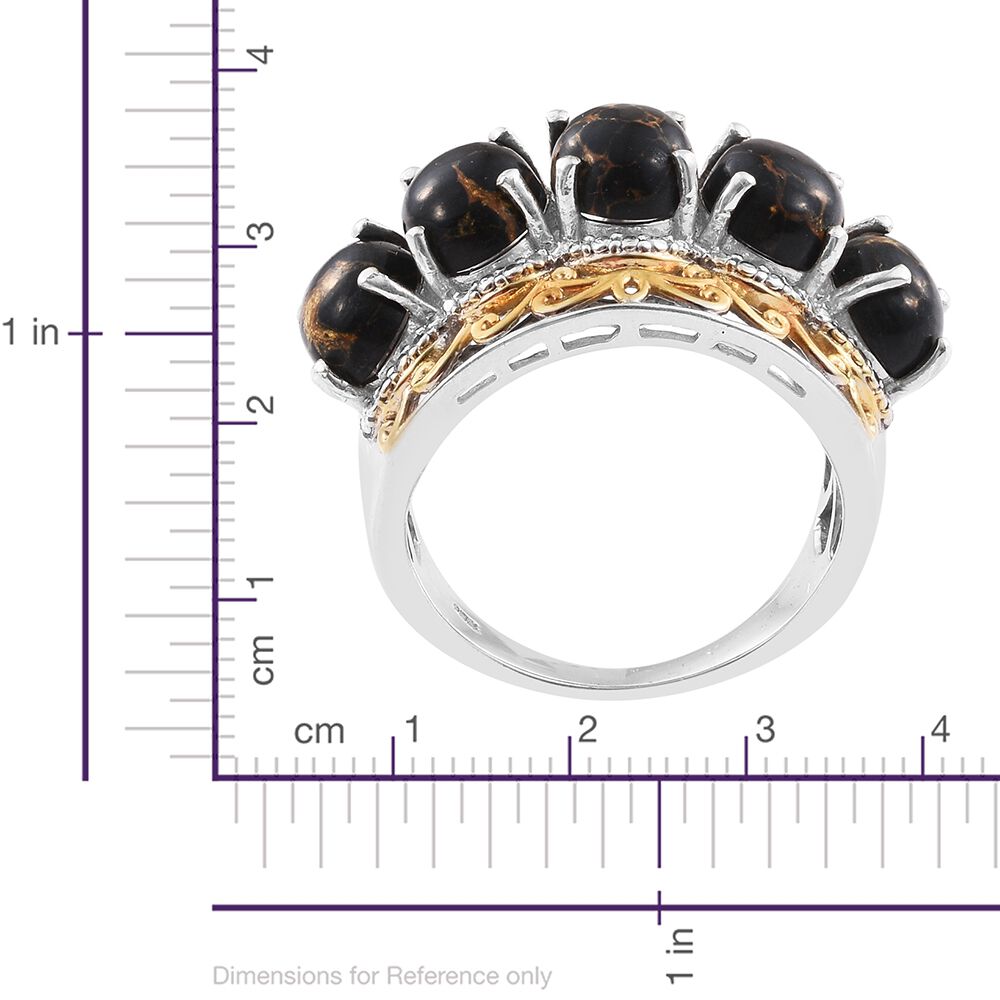Arizona Mojave Black Turquoise (Ovl) 5 Stone Ring in Platinum and Yellow Gold Overlay Sterling Silver 8.000 Ct.