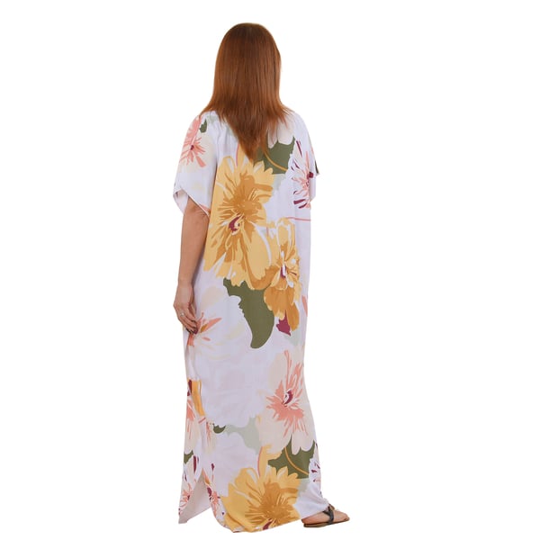 TAMSY Long Viscose Kaftan Dress (One Size, 8-18) - White - 52in Length