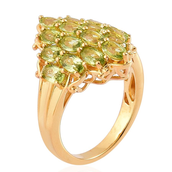 Hebei Peridot (Ovl) Cluster Ring in Yellow Gold Overlay Sterling Silver 3.500 Ct.