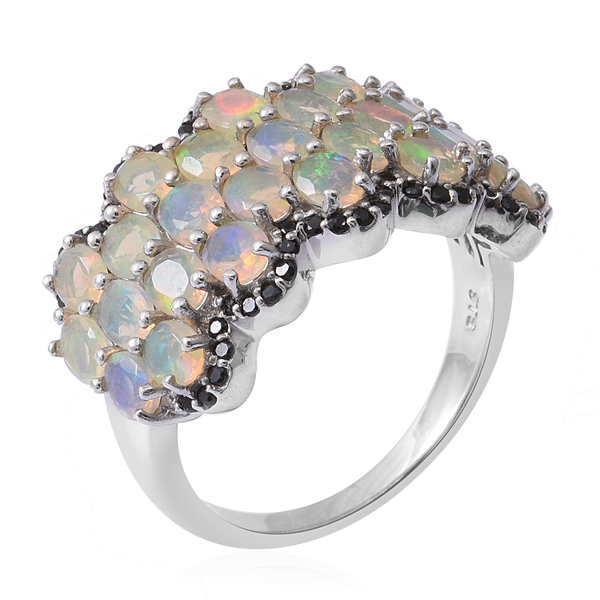 Ethiopian Welo Opal (Ovl), Boi Ploi Black Spinel Ring in Rhodium Overlay Sterling Silver 3.240 Ct, Silver wt 6.10 Gms..
