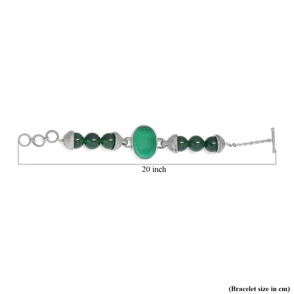 Green Onyx Bracelet (Size - 7.5 with Extender) in Stainless Steel 20.60 Ct.