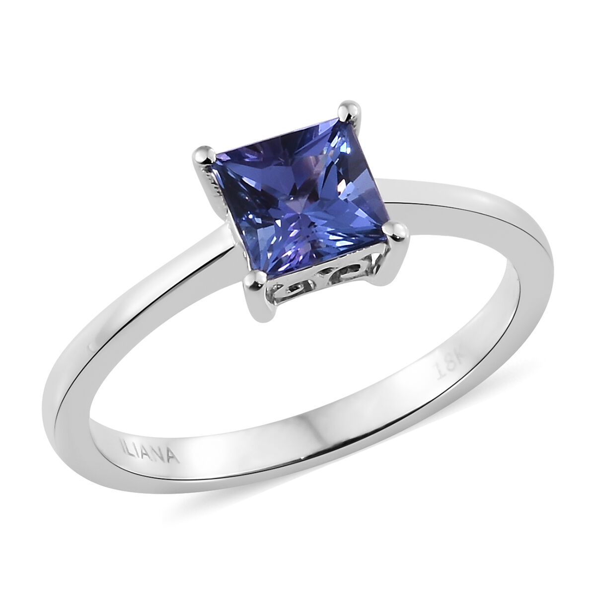ILIANA Rare Princess Cut 1 Carat AAA Tanzanite Solitaire Ring in 18K White Gold