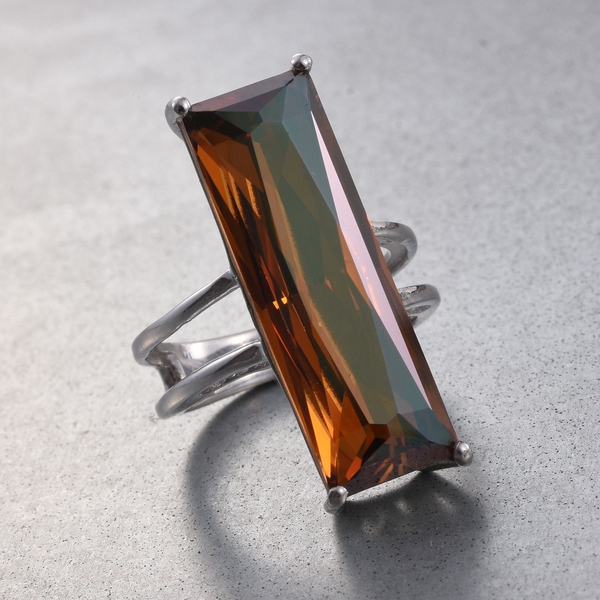 Lustro Stella  - Cognac Crystal (Bgt) Ring in ION Plated Platinum Bond