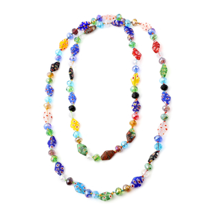 Simulated Multi Colour Gemstone and Multi Colour Murano Glass Beads Necklace (Size 46)