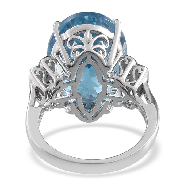 Electric Swiss Blue Topaz (Ovl 15.25 Ct), Diamond Ring in Platinum Overlay Sterling Silver 15.350 Ct.