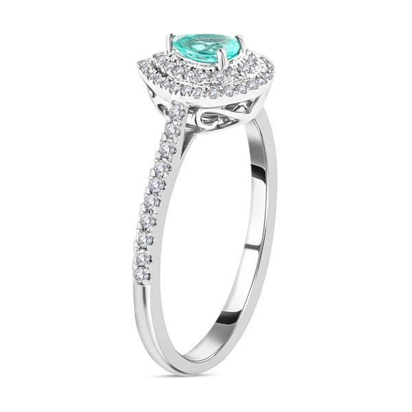 Certified and Appraised RHAPSODY 950 Platinum AAAA Paraiba Tourmaline and Diamond (VS-E-F) Double Halo Ring 0.60 Ct