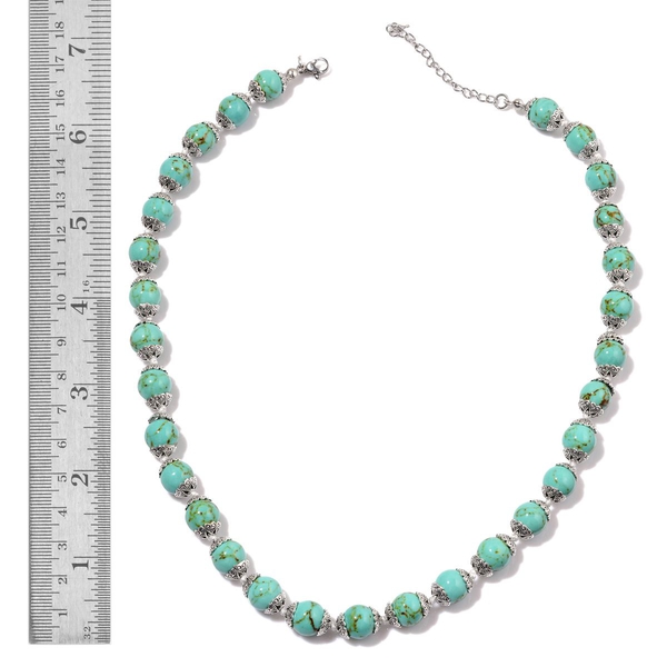 Green Howlite Necklace (Size 18 with 2 inch Extender) in Silver Tone 151.000 Ct.