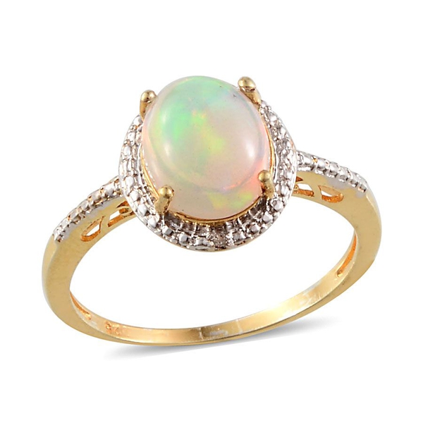Ethiopian Welo Opal (Ovl 1.33 Ct), Diamond Ring in 14K Gold Overlay Sterling Silver 1.340 Ct.