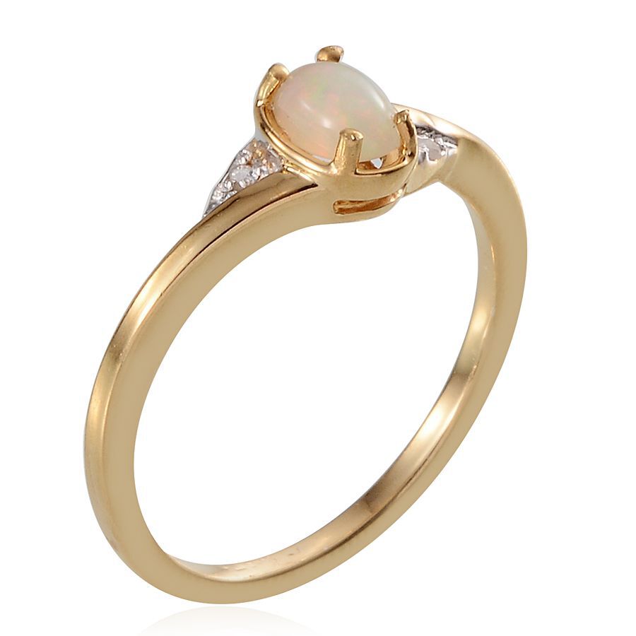 Ethiopian Welo Opal (Ovl), Diamond Ring in 14K Gold Overlay Sterling Silver