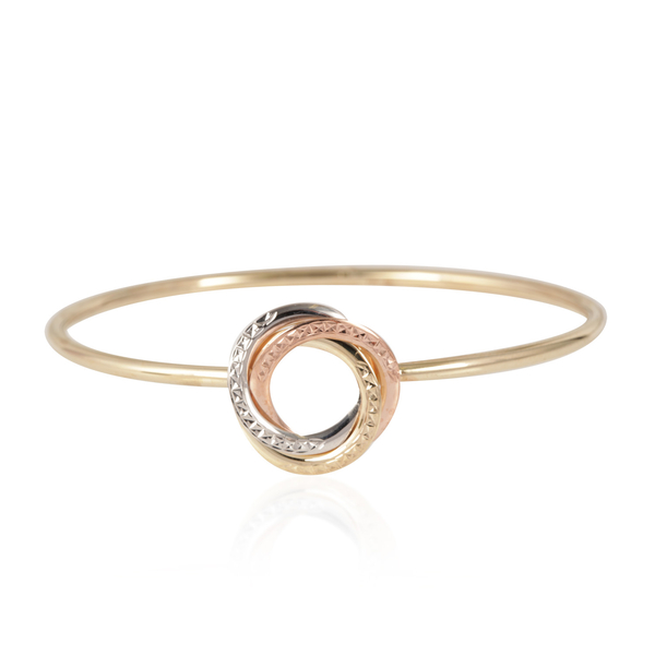 Close Out Deal 9K Yellow, White and Rose Gold Diamond Cut Rings Flexible Bangle (Size 7), Gold wt 6.