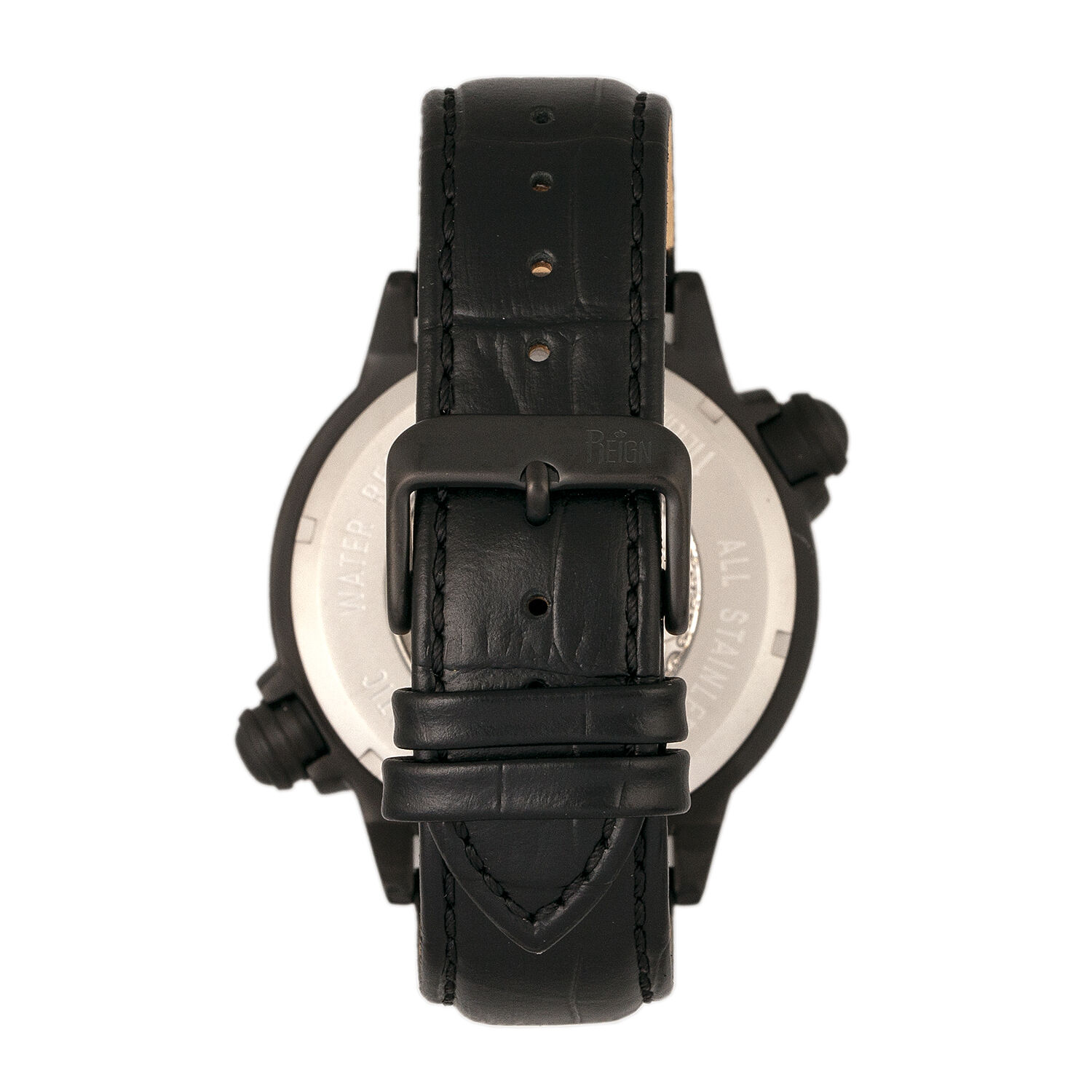 Reign Thanos Automatic Movement Skeleton Dial Water Resistant Watch with Stainless Steel Case and Genuine Leather Strap - Black & Red