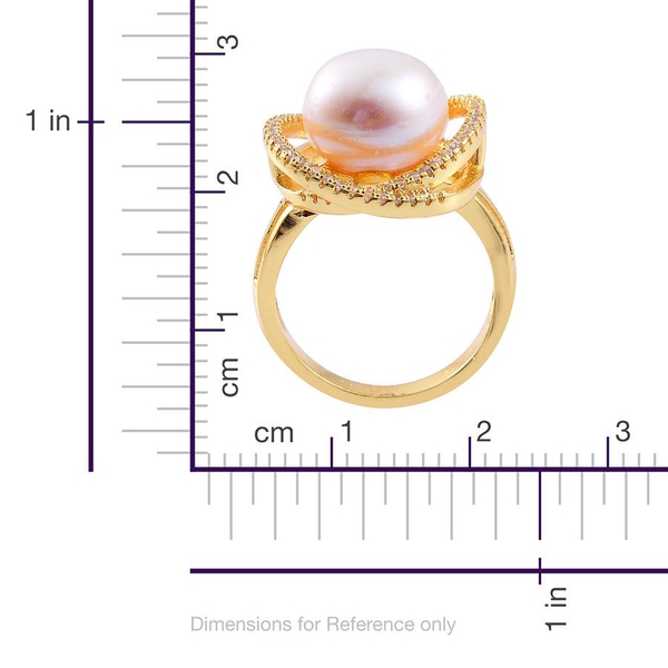 Fresh Water White Pearl and Simulated White Diamond Ring in Gold Tone
