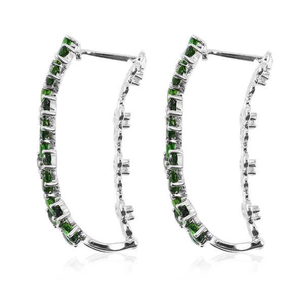 Designer Inspired - Chrome Diopside (Pear), Natural White Cambodian Zircon Flower Earrings (with Clasp Lock) in Rhodium Overlay Sterling Silver 8.070 Ct, Silver wt 8.24 Gms