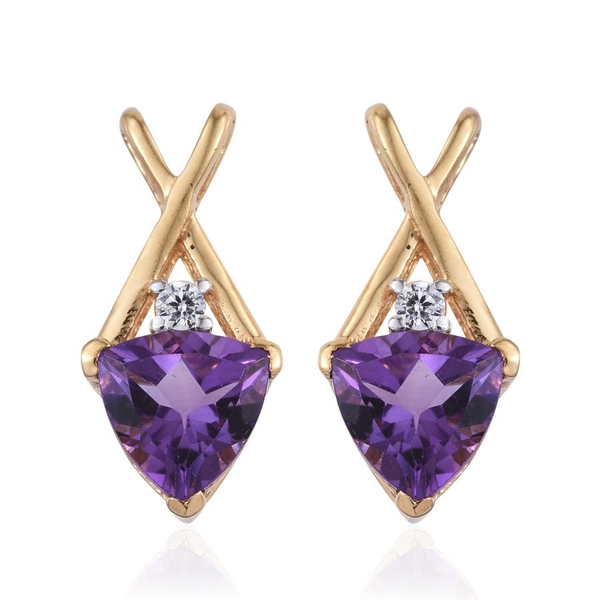 Amethyst (Trl), Simulated Diamond Earrings (with Push Back) in 14K Gold Overlay Sterling Silver 2.00