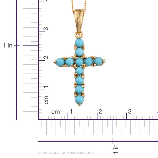 Arizona Sleeping Beauty Turquoise (Rnd) Cross Pendant with Chain in 14K Gold Overlay Sterling Silver 1.000 Ct.