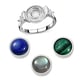 Malachite, Lapis Lazuli, Labradorite and Natural Cambodian Zircon Interchangeable Ring in Silver Tone
