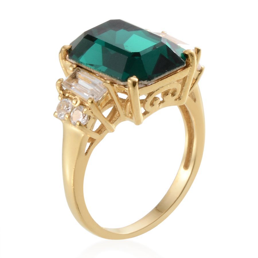 - Emerald Colour Crystal (Oct 6.50 Ct), White Topaz Ring in Yellow Gold Overlay Sterling Silver 7.500 Ct.
