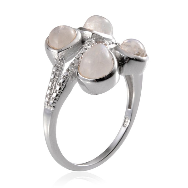 Rainbow Moonstone (Pear), Diamond Ring in Platinum Overlay Sterling Silver 4.270 Ct.