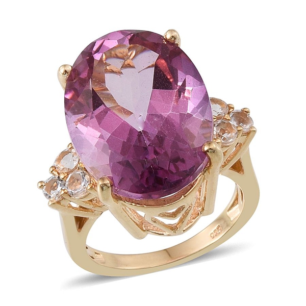 Mystic Pink Coated Topaz (Ovl 30.00 Ct), White Topaz Ring in 14K Gold Overlay Sterling Silver 30.750