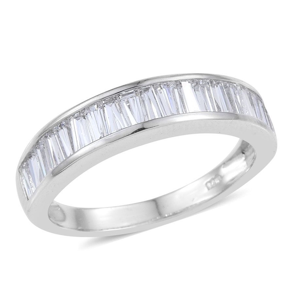 Lustro Stella - Platinum Overlay Sterling Silver (Bgt) Half Eternity Band Ring Made with Finest CZ