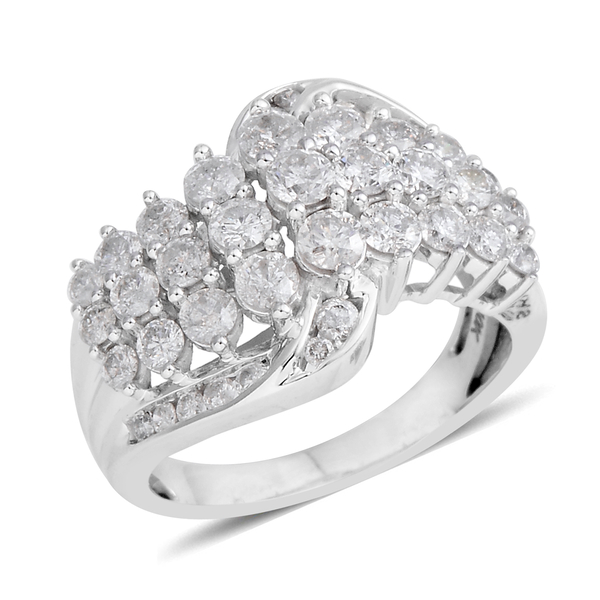 2 Carat Diamond Cluster Ring in 9K White Gold 5.80 Grams