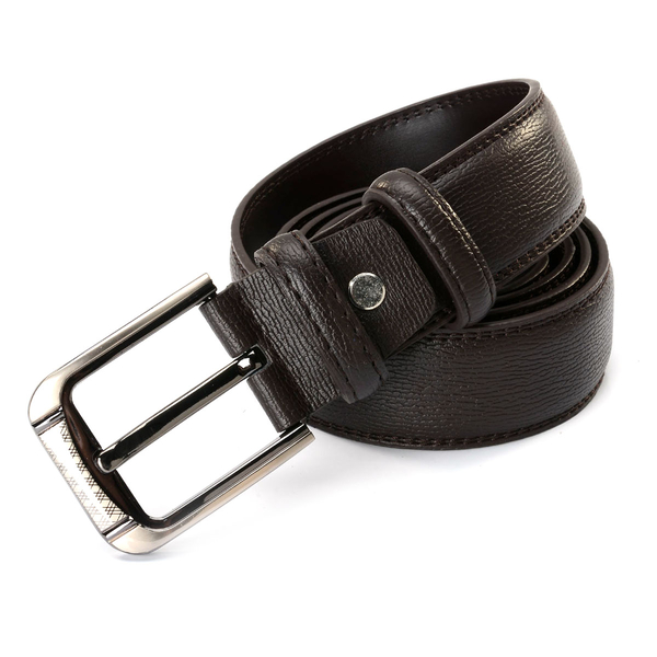 Dark Chocolate Colour Mens Belt with Silver Tone Buckle (Size 46 inch- Large)