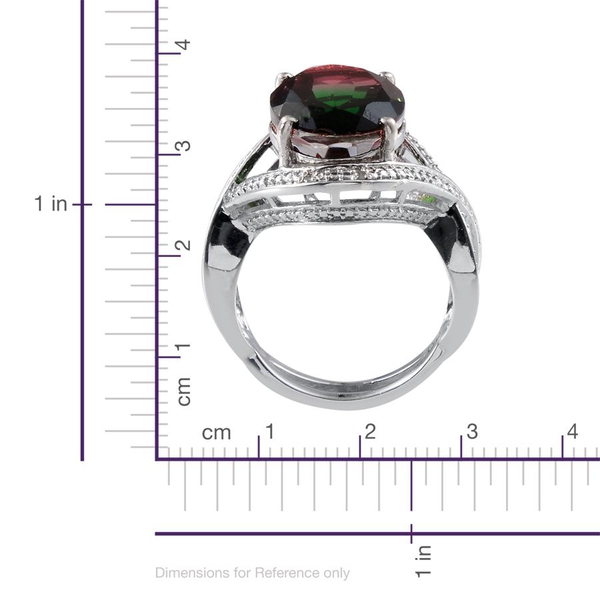 Tourmaline Colour Quartz (Ovl 8.50 Ct), Diamond Ring in Platinum Overlay Sterling Silver 8.520 Ct.