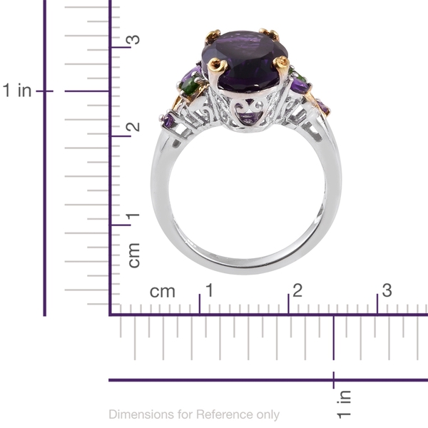 Lusaka Amethyst (Ovl), Chrome Diopside Ring in Platinum and Yellow Gold Overlay Sterling Silver 7.750 Ct.