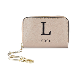 Genuine Leather Alphabet L Wallet with Engraved Message on Back Side (Size 11X7.5X2.5 Cm) - Gold