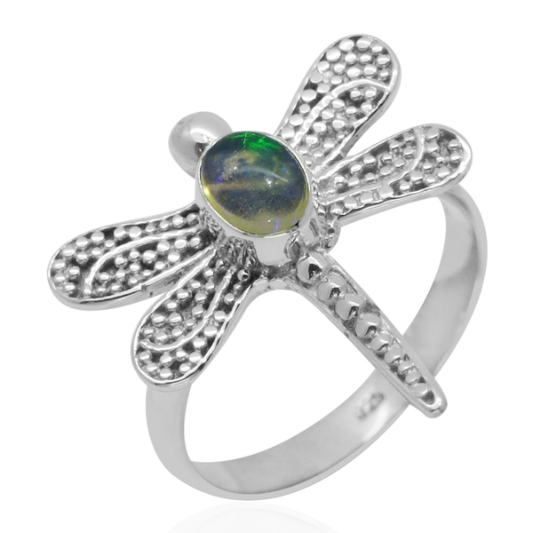 Royal Bali Collection Ethiopian Welo Opal (Ovl) Dragonfly Ring in Sterling Silver 0.580 Ct.