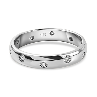 MP Designer Inspired- Flush Setting Diamond (Rnd) Band Ring in Platinum Overlay Sterling Silver