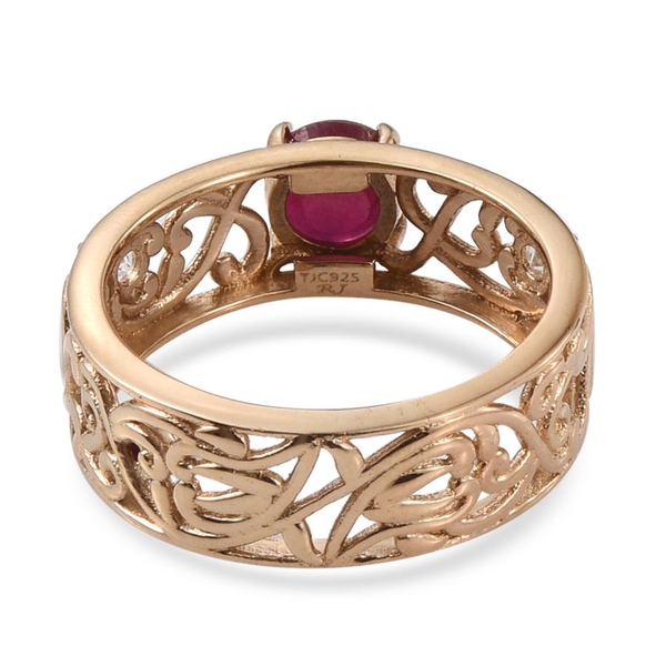 Royal Jaipur African Ruby (Rnd 1.75 Ct), Ruby and White Topaz Ring in 14K Gold Overlay Sterling Silver 2.030 Ct.