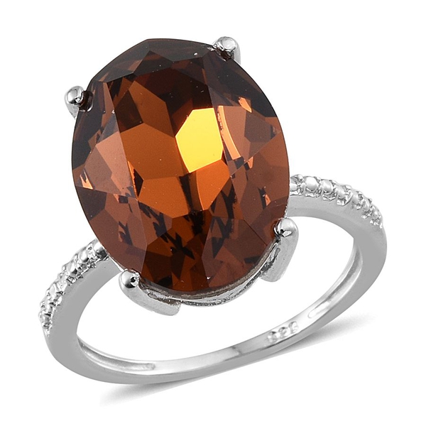 Lustro Stella  - Smoked Topaz Colour Crystal (Ovl) Ring in Platinum Overlay Sterling Silver 10.250 C