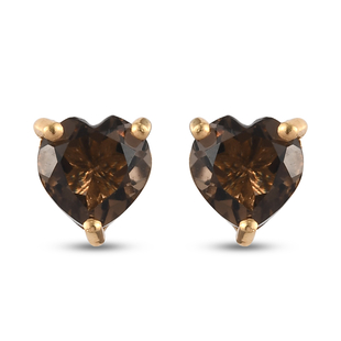 Smoky Quartz Heart Stud Earrings (with Push Back) in 14K Gold Overlay Sterling Silver 1.66 Ct.