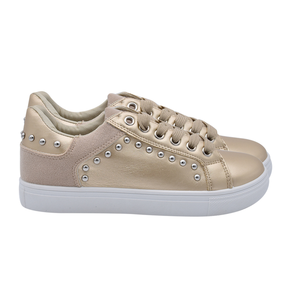 DOD- Faux Leather Studded Trainers in Gold Colour (Size 3)