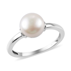 9K White Gold Freshwater Pearl Solitaire Ring (Size Q)