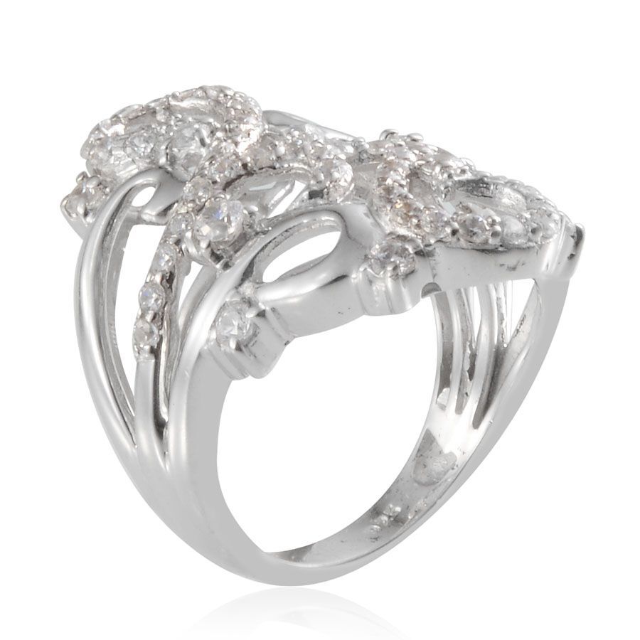 Lustro Stella - Platinum Overlay Sterling Silver (Rnd) Ring Made with Finest CZ