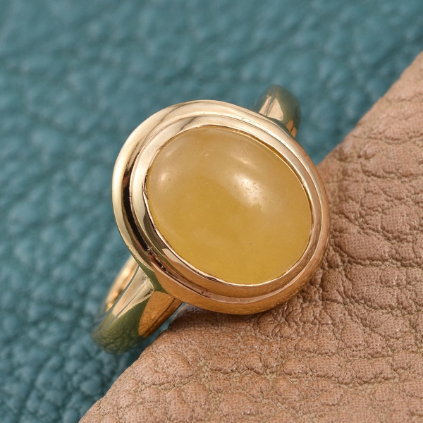 Yellow Jade (Ovl) Solitaire Ring in 14K Gold Overlay Sterling Silver 4.500 Ct.