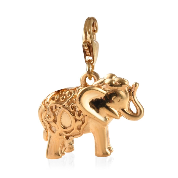 Detailed Engraved Maharaja Elephant Charm in Gold Plated Sterling Silver, Silver wt 6.82 Gms