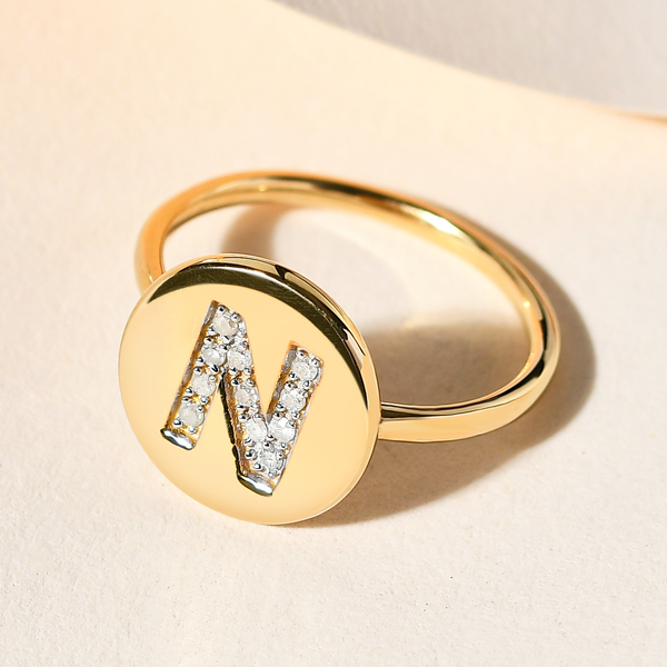 White Diamond Initial-N Ring in 14K Gold Overlay Sterling Silver,0.070 Ct.