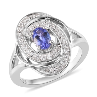 AAA Tanzanite and Natural Cambodian Zircon Ring in Platinum Overlay Sterling Silver 1.00 Ct.
