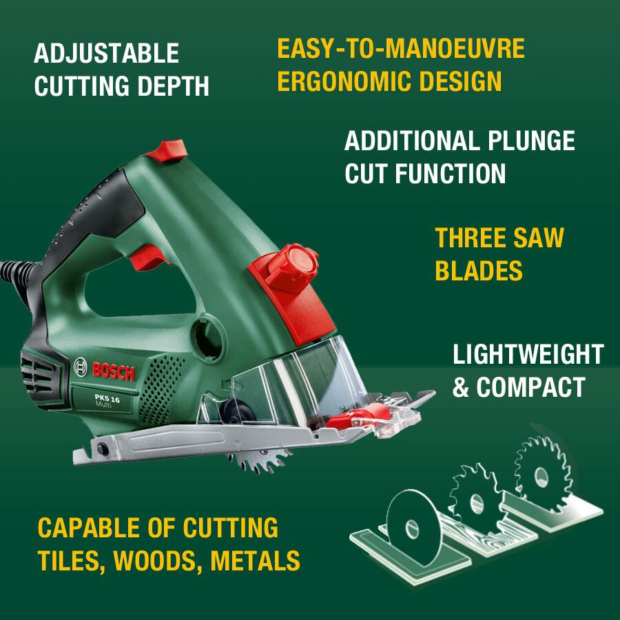 Bosch PKS 16 Multi Mini Handheld Electric Circular Saw 3582691 TJC