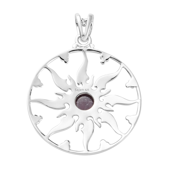 Sajen Silver Natures Joy Collection - Natural Ruby Enamelled Pendant in Platinum Overlay Sterling Silver 1.55 Ct, Silver Wt. 5.83 Gms