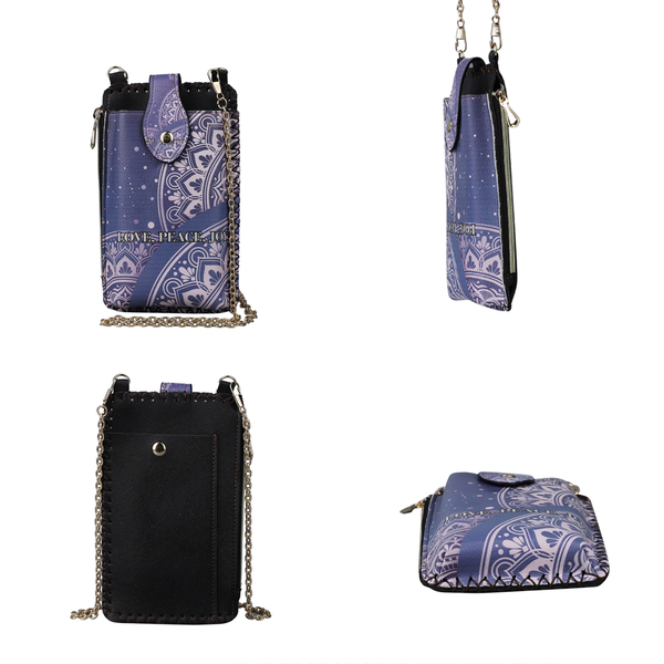 Stylish & Classy Ethnic Pattern Cell Phone Bag with Shoulder Strap (Size 18x10.5 cm) - Blue